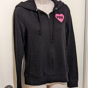 Women's Victoria's Secret LOVE PINK Black Zip Hooded Sweatshirt Size Medium